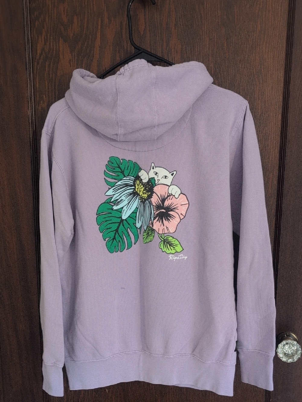 Rip N Dip Lavender Hoodie with Floral Cat Graphic Size Medium